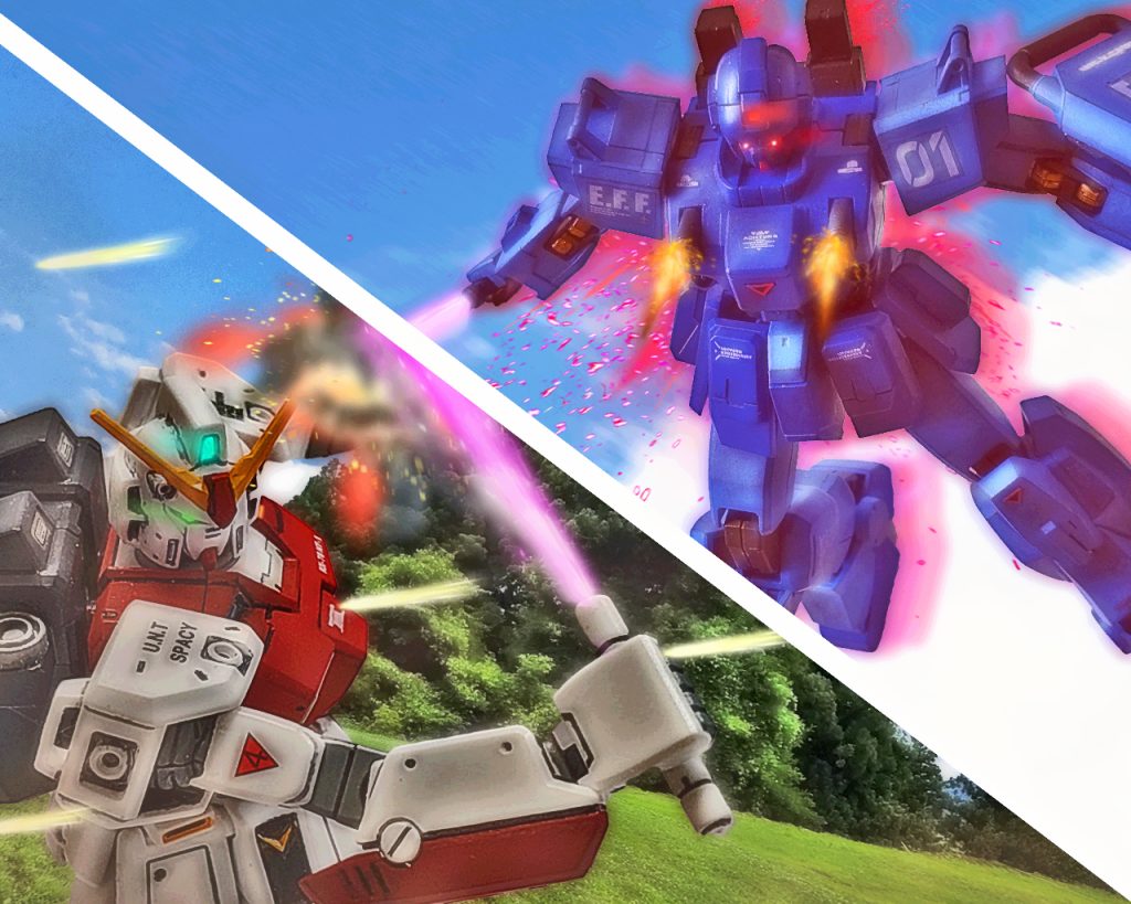 「マリオンっ、貴方は凄いわ!モビルスーツを自分の手足のように扱えて!?尊敬する!」(…ソンケイ…?)「私もパイロットだけどそんな風には機体を扱えないから!」(…………)「きっと貴方には特別な力があるんだわ!」(…トクベツ、…チカラ、……アノヒトモ゙ソウイッタ)「…えっ、…あの人?」(…ハカセモ゙、……クルストハカセモ゙、……ニュータイプハ…、カノウセイノヒカリダッテ)「……ニュータイプ?」(…デモ、…ハカセハ、ワタシヲヒテイシタ…、コワイッテ)「………………」マリオンと対話を続けようとしたが、コーティリアは口を閉ざした。(…ワタシハ、ハカセノヒカリニナリタカッタ…、ダカラツライノニタエタ…、イツモ、イツモ)(………マリオン)(……ケレド、ハカセハ、ワタシヲ『エグザム』トイウ『トリカゴ』ニ、トジコメタ……、ダカラワタシハ、コノナカデシカ、ジブンデイラレナイ…)「………………」( ニュータイプハ、フルイジンルイヲ、クチクスル…、ワタシハ、イチャイケナイソンザイ…、ニュータイプハ、コノヨノ、イレギュラー…)「……そんな、……そんな悲しい事、言わないでマリオンっ!?」コーティリアの目から一筋の涙が零れ落ちた。(こんなか弱い少女に何を怯える必要があるの!?)(…ニュータイプハ、キケン、……ダカラスベテヲコワスノ!)「……マリオン、君は…」これまで黙っていたユウは終始会話を聞き、言葉を失っていた。EXAMシステムはとんだ代物であった。このOSは人柱の上に成り立ち、その犠牲にまだ幼い少女が生贄となっていたのだ。「……もう戦わないで…、そんなの辛すぎるよ!?」コーティリアはブルーの攻撃に耐えガードしていたが、機体の損傷は大きくなる。「…マリオン、俺は何としても君を止めるっ!他のEXAM機も全て破壊し力づくでも君を救うっ!!」ユウは全力でその決意を叫んだ。しかしそこにコーティリアは言う。「…それじゃ、駄目なのよっ!!…その男の猛々しさが女を苦しめるのよっ!?」「…猛々しさ…?」「彼女は理解して欲しいのっ!!受け止めて欲しいのっ!!こんな野蛮な思いが渦巻く戦場は彼女の居場所なんかじゃないのよっ!?」今度はコーティリアが叫ぶ。「…来なさいマリオン、その思い…、私が受けとめてあげるからっ!?」「やめろ少尉っ、正気かっ!?」プロトタイプNT‐1はビームサーベルを構え直すと正面からブルーディスティニーと対峙する。するとブルーもビームサーベルを振り上げコーティリアに迫った。