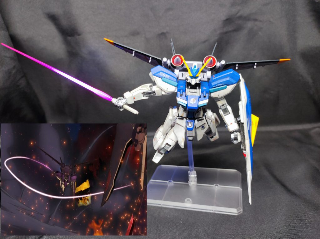 くたばれぇこの宇宙のバケモノめ!アマプラで確認した所、件のウィンダムはジェットストライカーにミサイルがついてない( 多分増槽つけててパージした?)のでミサイルはオミットし、ふんどしに連合マークがついてたので、無くしたパーツの注文ついでにHG悪の三兵器についてくるシールを取り寄せて貼り付けました。