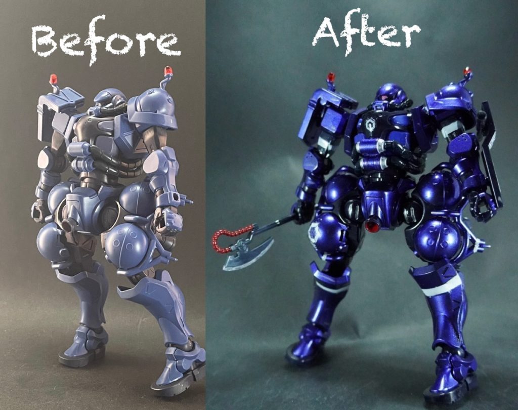 素組みとのビフォーアフター！成形色よりも暗めの色を意識して塗装しました🖌️