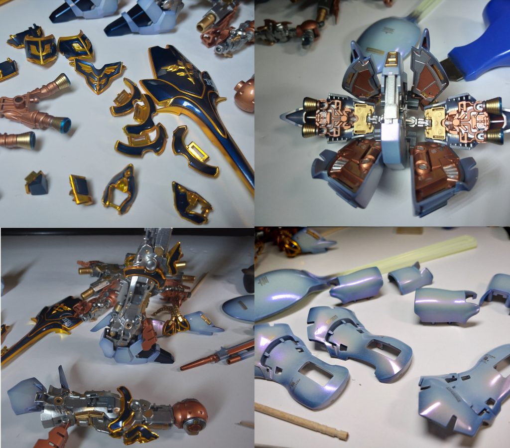 そんなこんなで塗装を終わらせ、せっせと組む。今回素組みはせずに来て、ここで初めて本体作ってるので一番楽しい作業タイム。