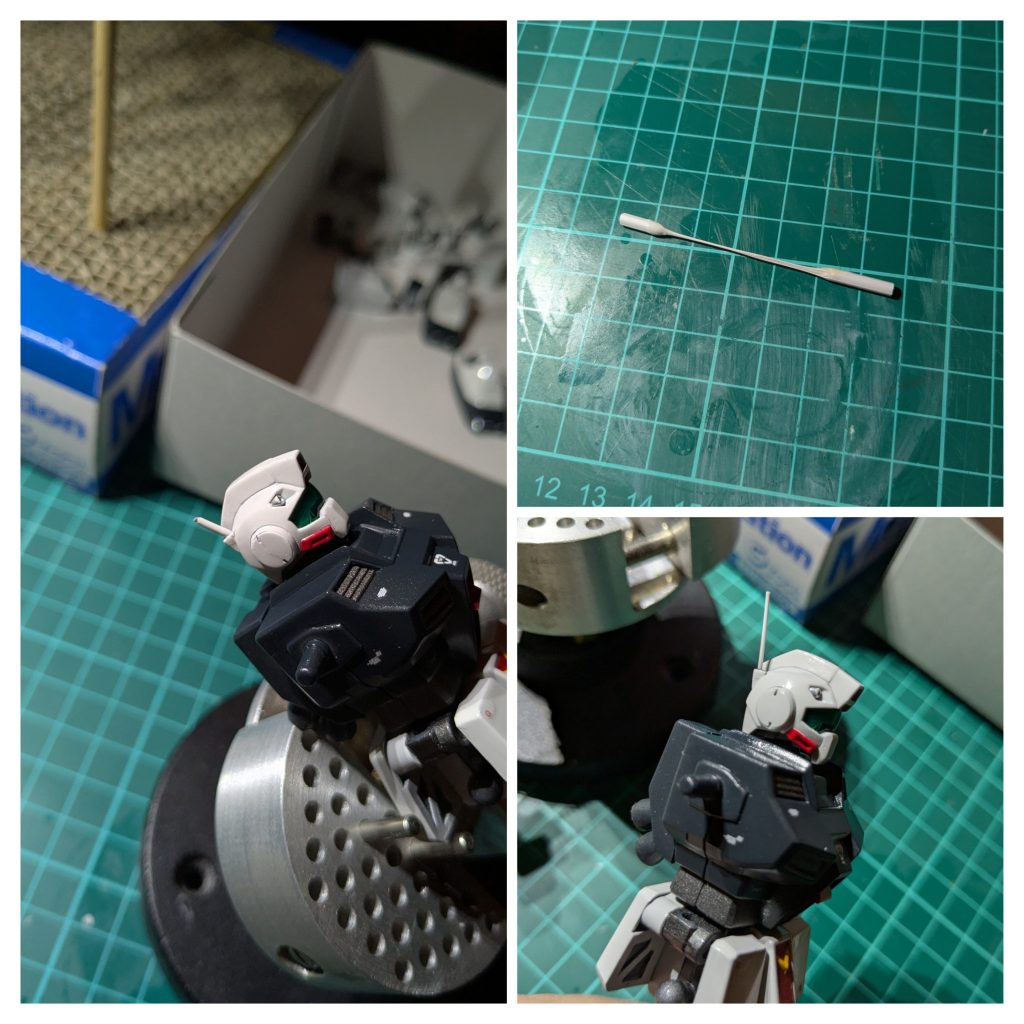 製作途中で落っことしてアンテナが折れてしまったので伸ばしランナーで修復。