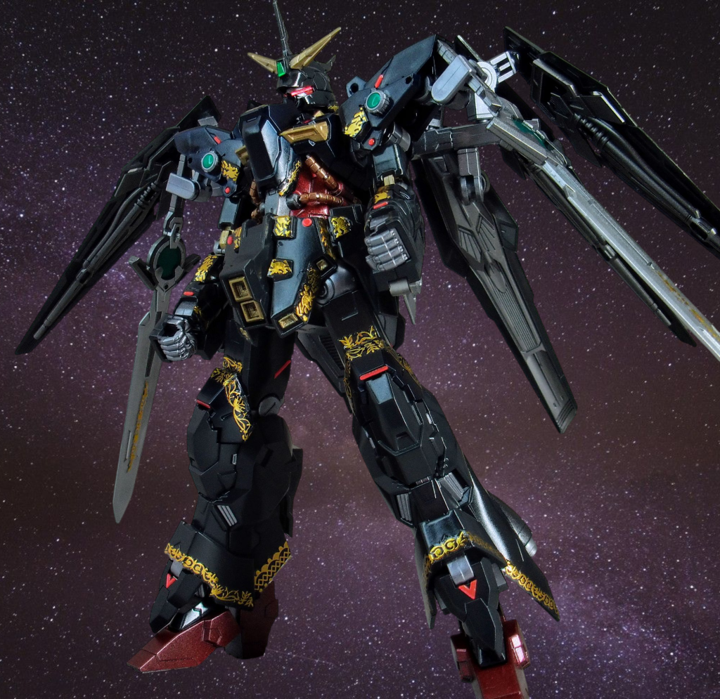 全身です。ネイルアートとエングレービングシールを全体にペタペタしてみました。ダークヒーローを善とするかは分かりませんが前は悪で作ったので善の機体として出させて頂きます。