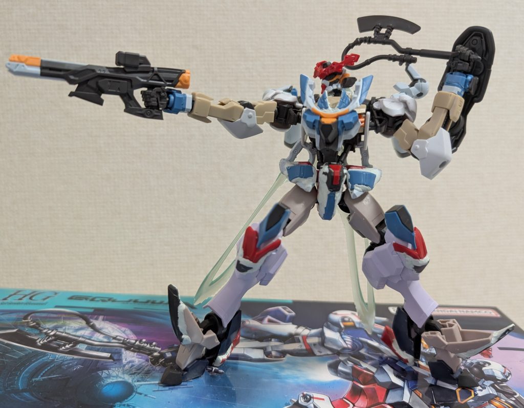 使用したガンダムフレーム部分は、グシリベ（胴体・腕）・端白星（脛）・グレモリー（太腿・足首）・ヴィダール（バックパック）になります。ちなみに肩部分のみ「水星」のエアリアルを使用してますw