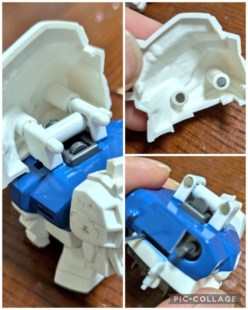 頭部は軸の挟み込みだったので、ネオジムに置換して後ハメ化してます。