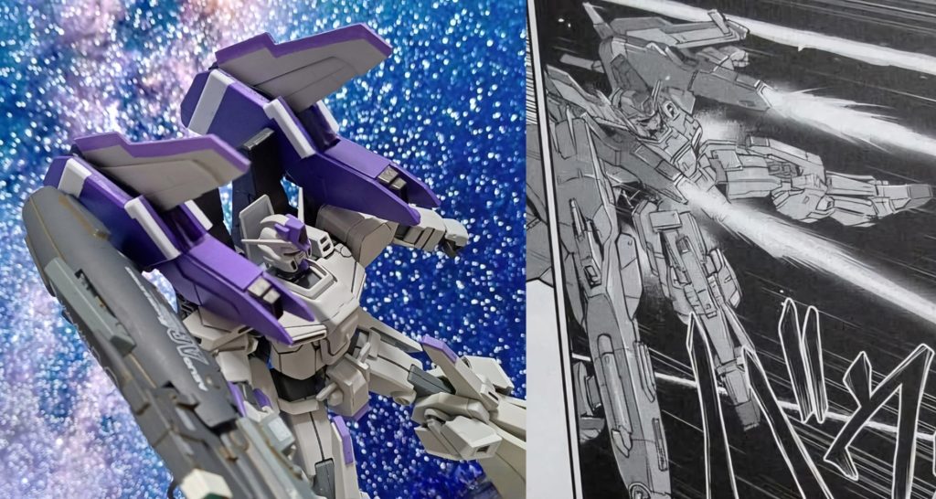 漫画のシーンとの比較のための写真です。 問題があれば教えてください。単純にウィングバインダーだと思ったらビームキャノンでした。 結合直前にわかってしまったので、予定にない関節を入れてバックパックが予想より厚くなりました。