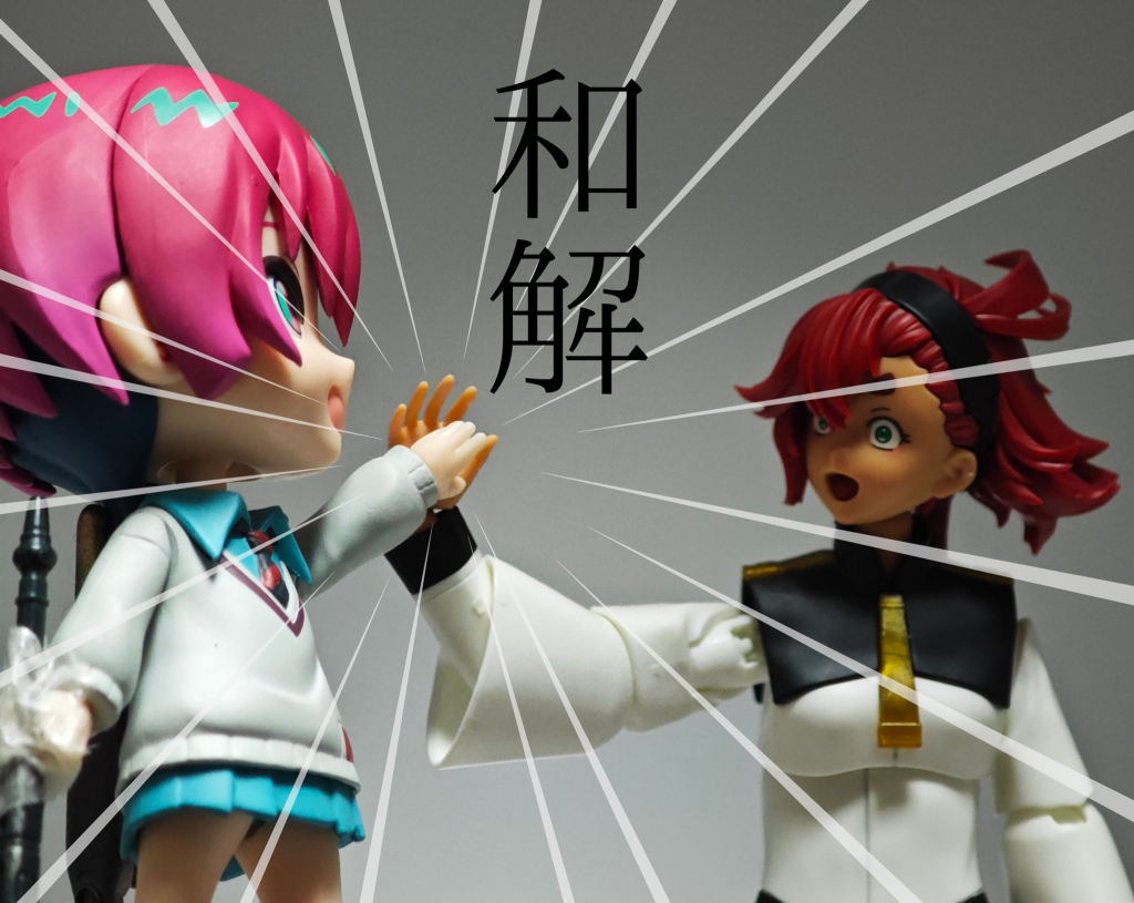 なんか和解した。BGM(光ってく〜)戦った後は和解する、バトル漫画のお約束だからね、仕方ないね