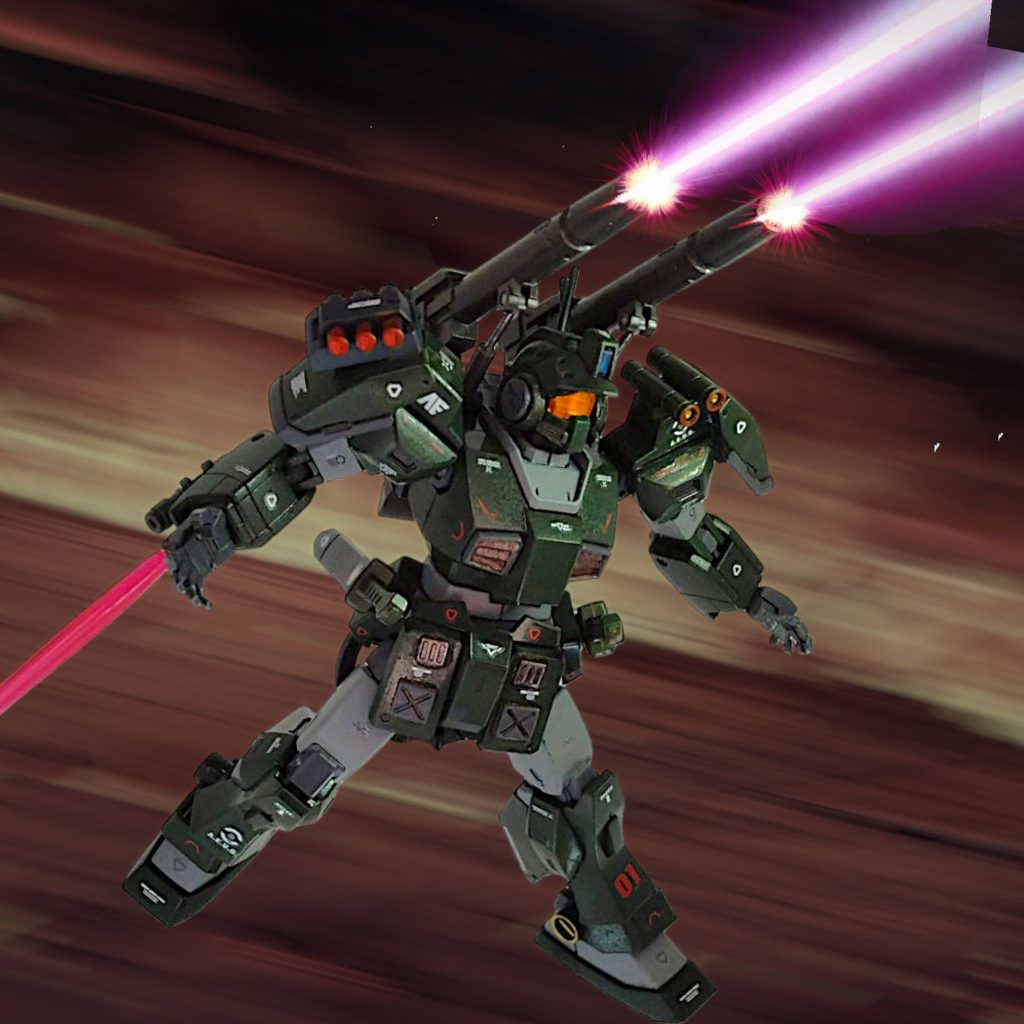 陸戦型お馴染みのキャノン砲装備ジム&緑&陸戦となれば、鉄板で似合いますよね