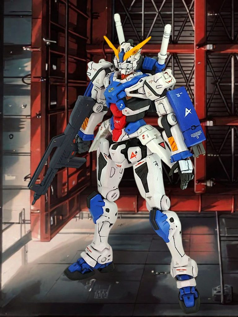 白いガンダムの配色は好みじゃないので、アレックス寄りにしています肩のビット、脚の追加バーニアは着脱可能腕のバルカン付手甲は可動しますビット外しのスッキリした姿も好きです(gundam-kao6)