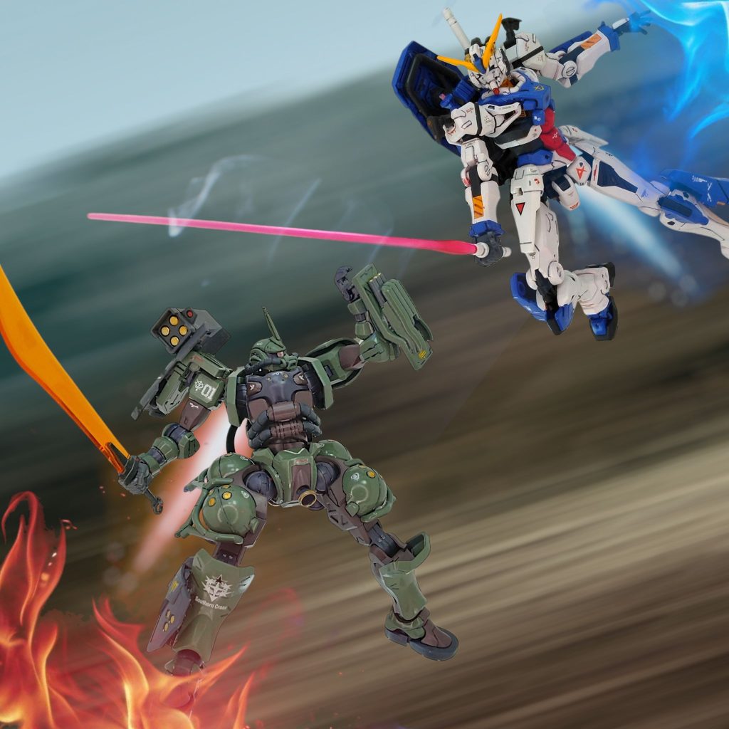 対  陸戦型ザク今回のザクにはヒートソード持たせてみました、これはこれで違和感ありませんねやっぱりザクは見ていて安心する・・・笑