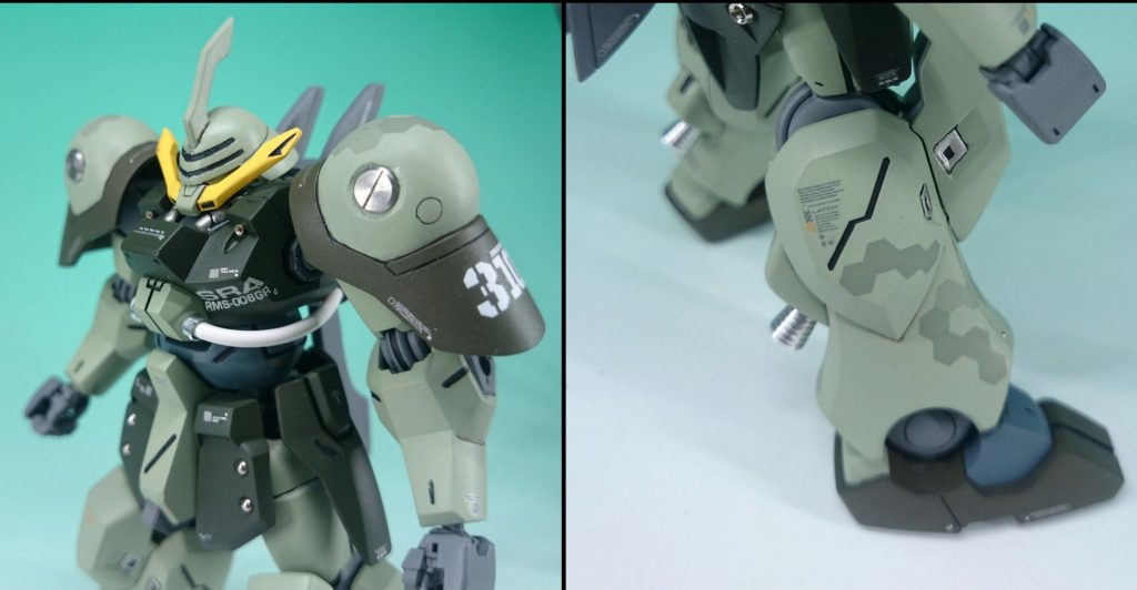 各所のモールドをメタルパーツに置き換えています。胸の「SRA」デカールはキットに付属している水転写デカールですが、当時品ではあるものの、シッカリ貼ることが出来ました。広い面にはヘックス迷彩デカールを貼り付けました。