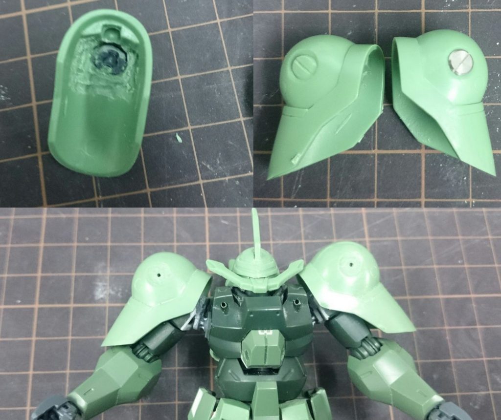 肩部ボールジョイント受けを設置。マイナスモールドはメタルパーツに置換。