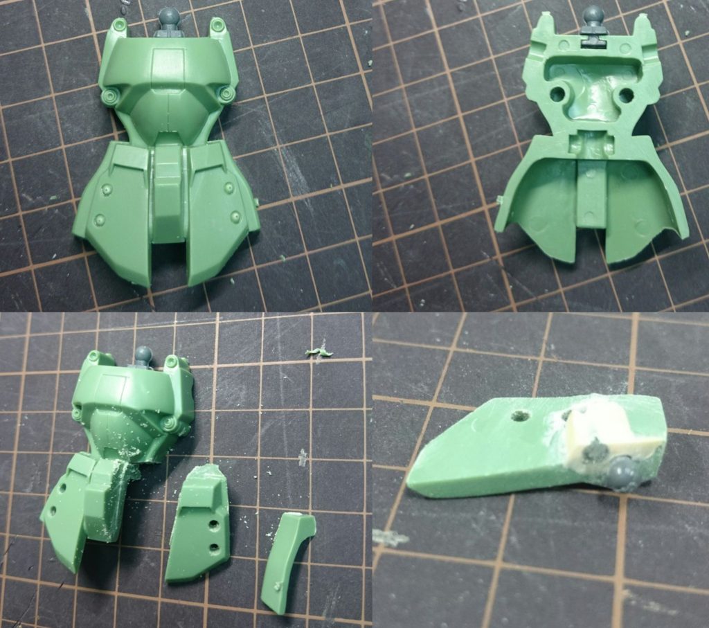 フロントスカートはジャハナムから移植する為に、一体成型から切り離して軸を設けて、ジャハナム腰に取り付け可能にしました。