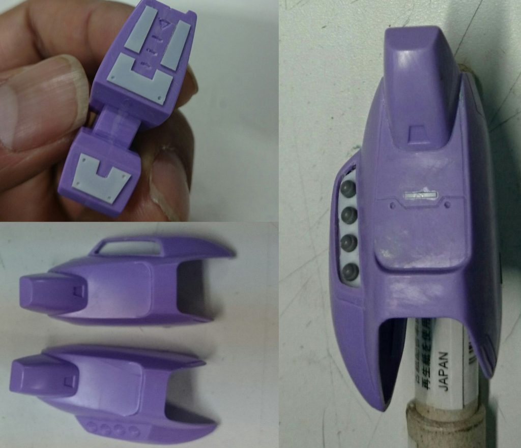 脚部1ミサイルポッドは削り取り、プラ板とディテールパーツで製作しました。足裏もモールドをプラ板で製作。