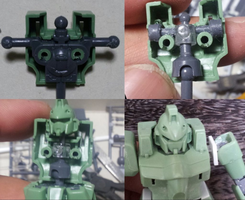 胴体部Vフレームは廃止し、ホビーベースの関節パーツを組み合わせて、首、腕、腰との接続をしています。腰はVフレームのままです。