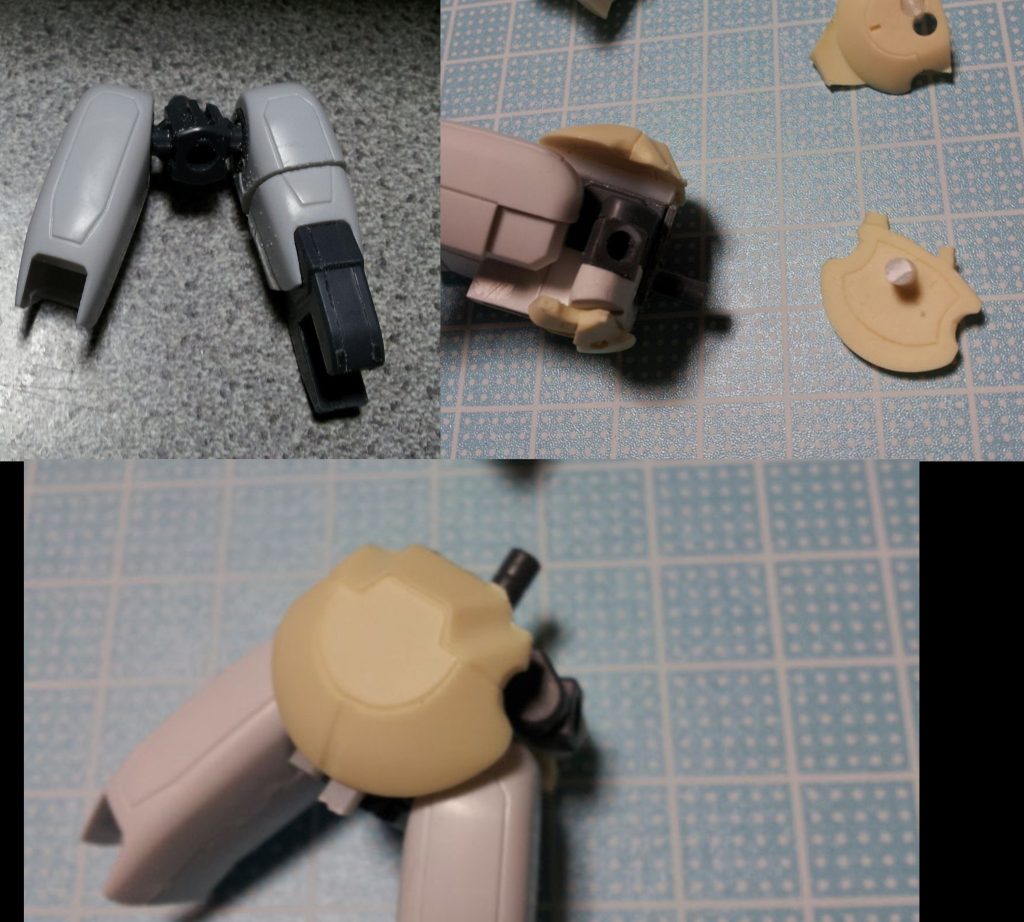 腰部HGAWガンダムXから腰部フレームを流用し、フロント、サイド、リアスカートを合わせていきました。太ももは5mmほど短縮しています。