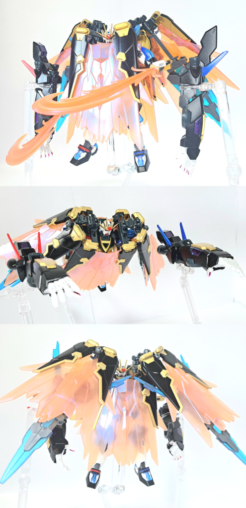 ウイングバーニング猛威の形ユニットを機体の前後だけでなく左右にも展開させ、機体を包むように炎のマントを形成した防御モード。左右のマントを移動することで防御力を集中させたり、本機の腕の可動範囲を確保できる。