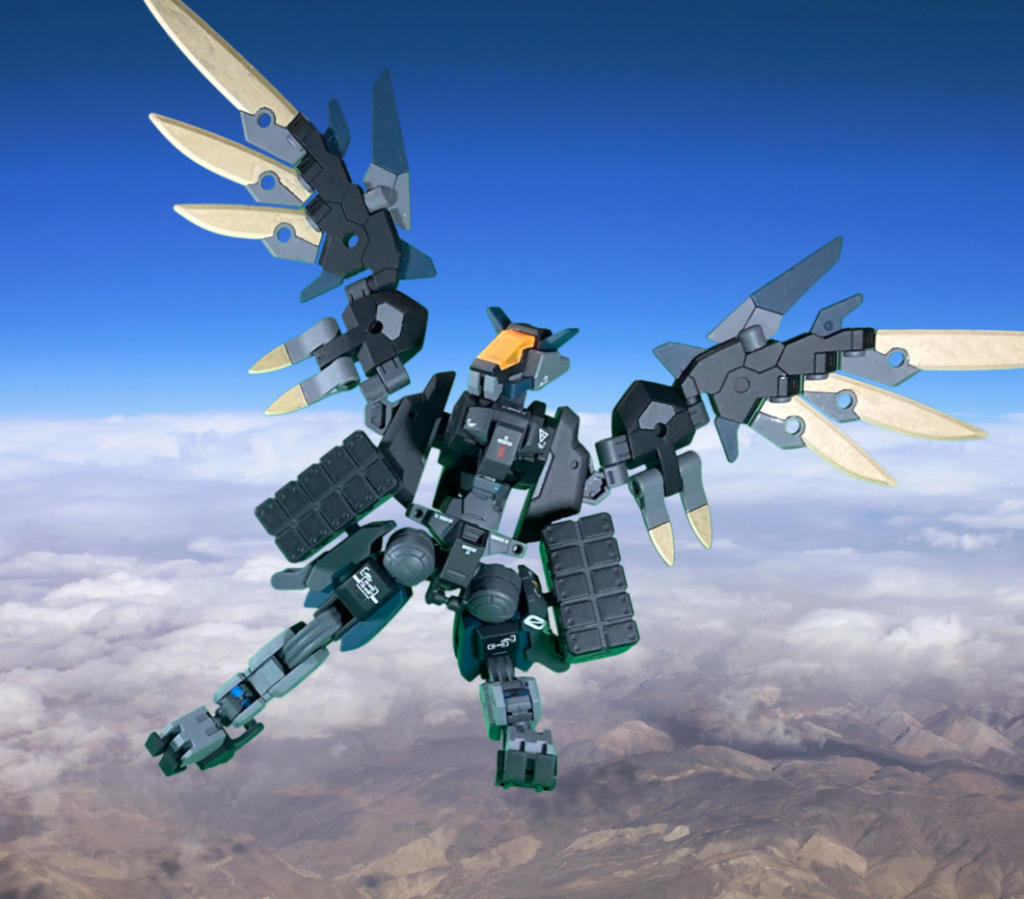 GG06:ガンガンイーグルGG04の高速飛行能力とGG05の超高高度飛行能力を併せ持つ上位機体でモチーフは鷲支援メカ2機の特性を併せ持つ代償として単体での耐久性は限界値ギリギリまで低く、一撃の被弾が命取りになる合体時は腰、足のアーマーになって機体のバランサーとなる 元々はGG01やガンガンオーに合体してその翼で飛行能力を追加する機体になるはずだったがGG00と共に闇落ち、想定されていなかった合体に使用された