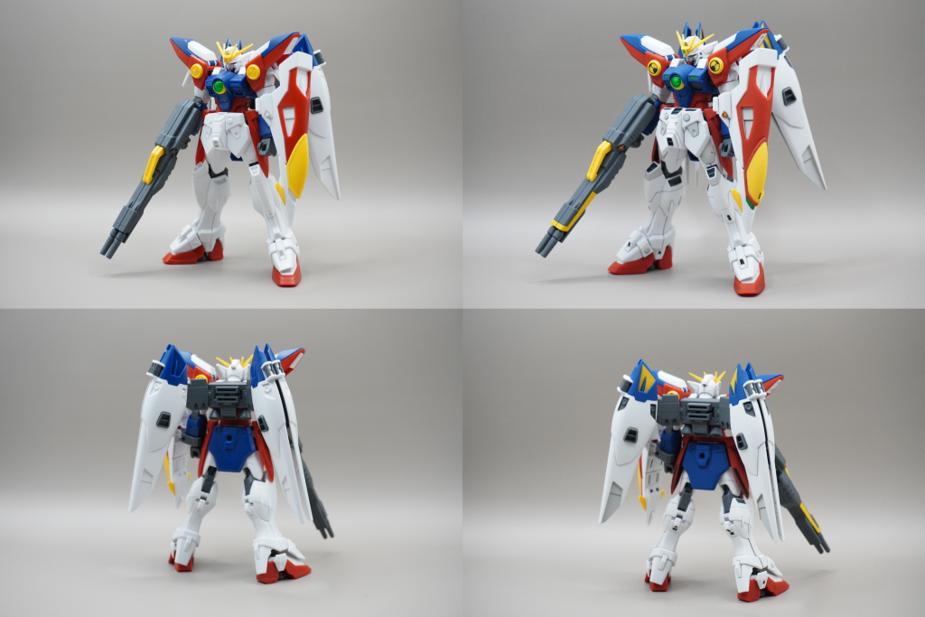 組み立てただけの状態と全ての作業後の比較です。前述で紹介した部位ホワイト一色のところはモールドで分かれている部分をライトグレーで塗ってやると情報量が上がっていい感じです。