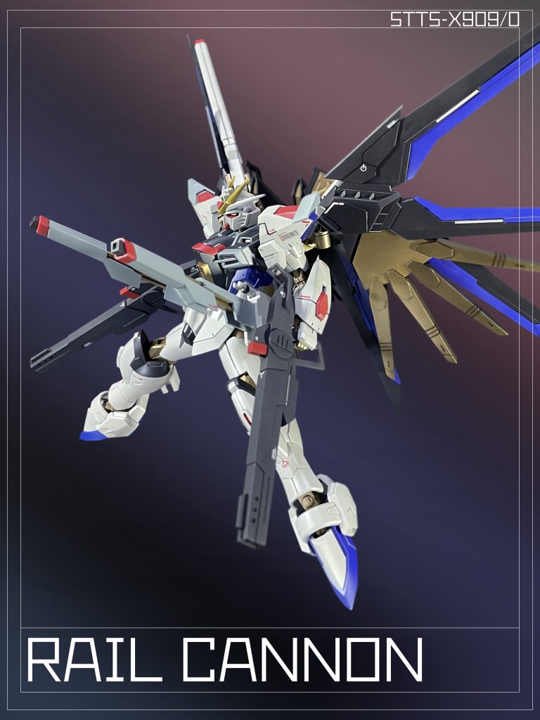 「MMI-M2020」を備える腰部サイドアーマーは「MA-FZ51」の懸架位置が正式仕様とは異なる。また、携行式レールガンのマウントも兼ねている。The side armor on the waist with