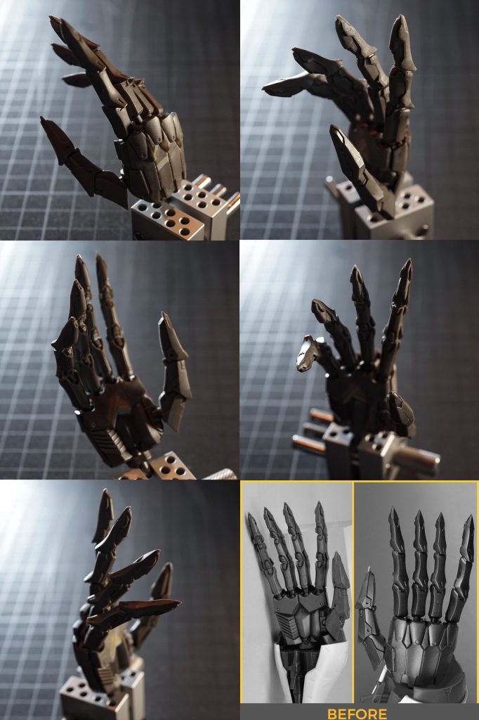 作品名：Before / After<p>公式の写真とか上手いこと誤魔化して気にならない感じだけど、どう考えても4本の指が同じ長さと角度なのは気に入らない。 なのでちゃんと表情のある手先指先をつくる。 これがやりたくてこのキット買ったようなもの。 パテと接着剤の […]</p>