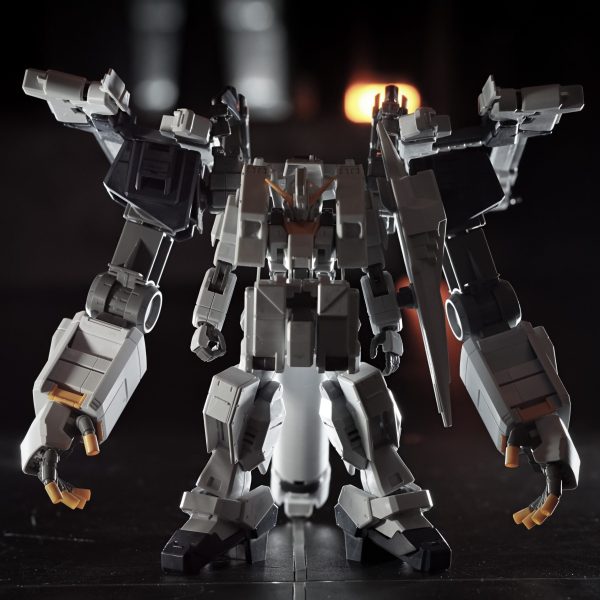 ベースはヘイズルアウスラ。両肩のクロー/スラスターユニットとマルチアームの先のウインチキャノンを無くして、フルドド2機を使ってクローユニットx2に換装。ベースジャバーの大型プロペラントタンク1本を背面に接続。これで違和感のあった3次曲面のパーツが無くなりカッチリした直線的な面構成に統一。ちゃんとフルドド2機を使って左右対象に。両肩をウイングユニットに交換することもできる。極力ディスプレイスタンド等を使いたくないのでバッチリ自立出来てよかった。藤岡建機のイラストが好きなだけでA.O.Z自体には特に思い入れもなく全然詳しくもないので好き勝手にユニット換装。でも破綻しないよう一応調べながら。ヘイズルの脚と腰を延長したい。サイコガンダムの腕もすこし改造予定。（1枚目）