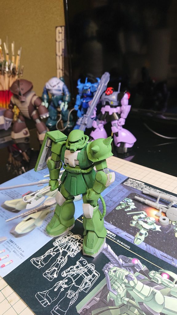 最初にアクリル絵の具で塗った状態ですが何かイメージが違ったので塗り直しました。普段は水栓ホビーカラーを使用していますが、アクリル絵の具の乾燥後のマット感と塗り直しやすさも良かったので今後も機会あれば使用する予定です。