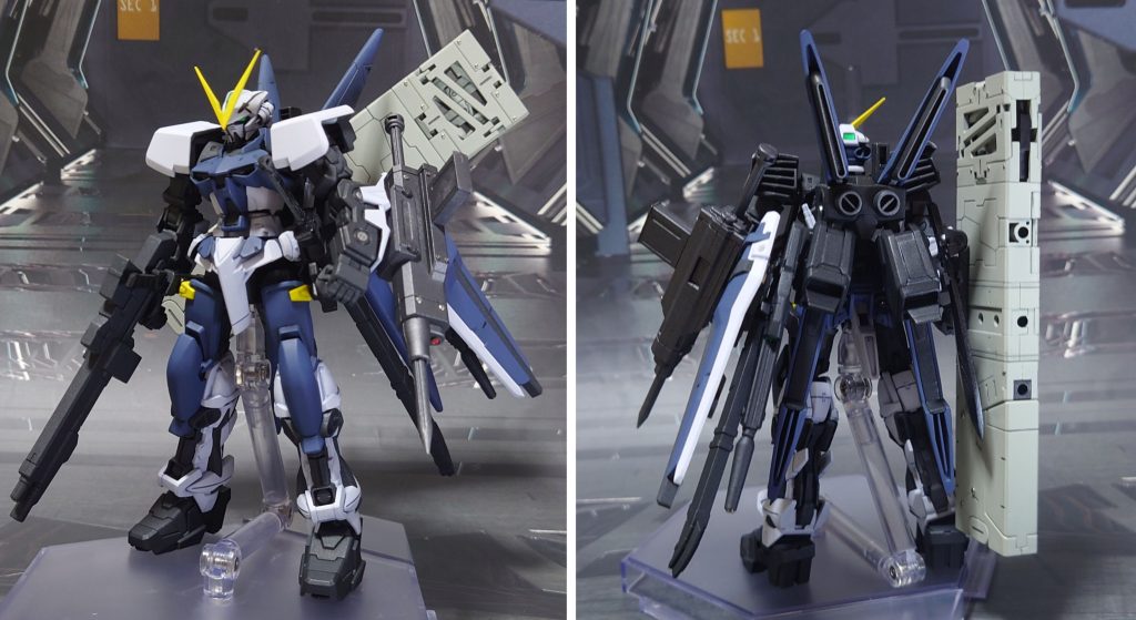 ラムダアストレイ、フル装備で前後ろ。流石に重すぎて自立できないため、ブンドド撮影は見送り、幻の姿となりました。