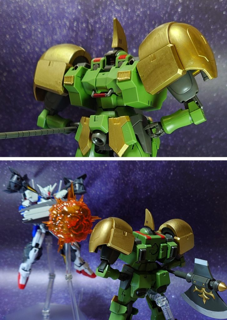 “そら、そら、そら!”“レオン”の肩に仕込まれたバルカンが、“ジェミナス01”を襲う。