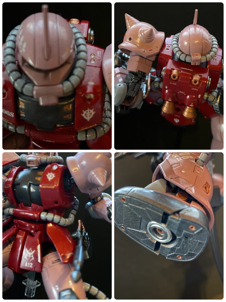 細かい改修点として、初期のジオンMSに搭載されていたとされる狂気の対人兵器「Sマイン」を肩部に追加。あとは穴が空いているであろうデティールを各部開口。