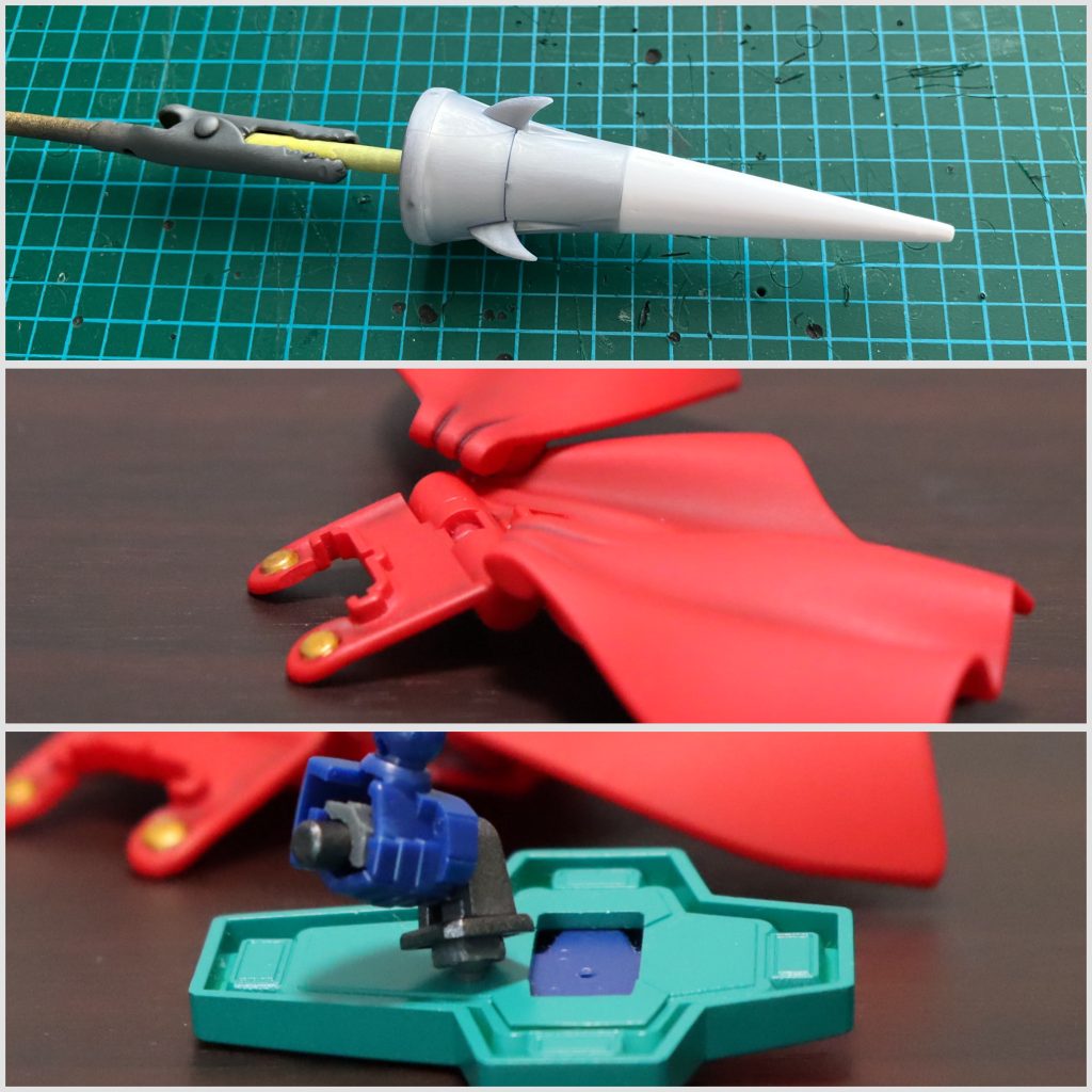 スピアはゼルトザーム からマントは留め具部分を短縮力の盾は接続部をボールジョイント化