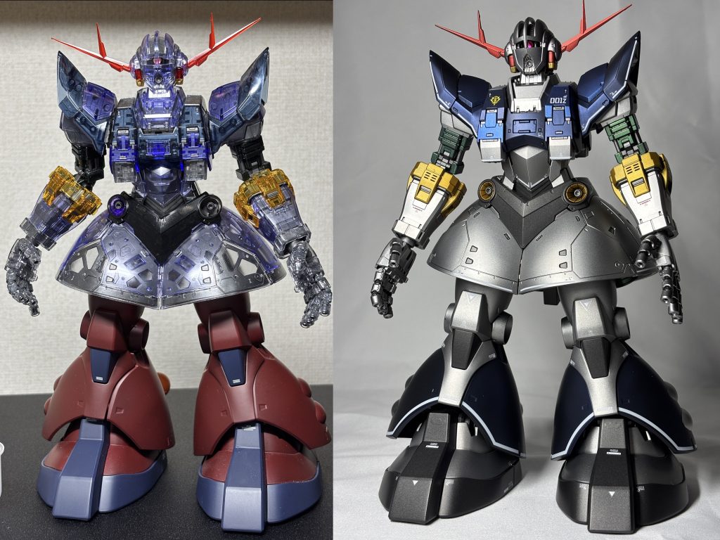 塗装前後はこんな感じです。ジオングはクリア版です