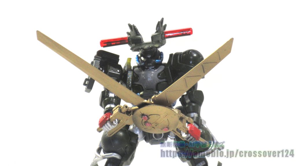 　というわけで、ハイパーガンプラバトルウェポンズのシザーブレードとレドームヨーヨーのパーツを組み合わせたオリジナル武器です。　キラキラをチョッキリしちゃうぞ！