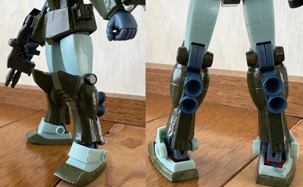 スネにはジムナイトシーカーⅡの余剰パーツを、ふくらはぎのバーニアはWAVEのものを使用した。