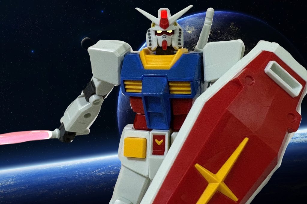〆はビームサーベルを構えるガンダムで。ジークアクスも残りあと1話か、早いもんだなぁ(gundam-kao8)