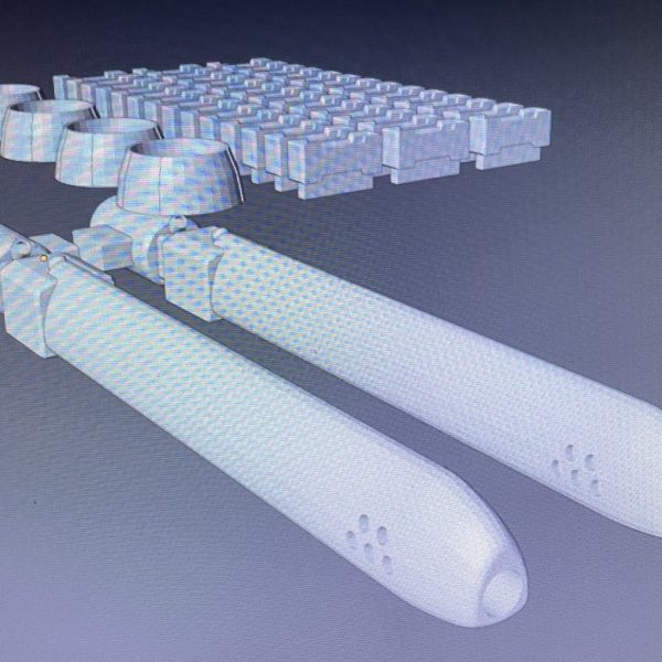 設定画とセンチネル作例と見比べて、デザインを修正していってます。あまり旧キットに3Dモデリングを混ぜたくはない気分なのですが、形状が複雑なパーツはデジタルで…m(_ _)mその分手作業では難しいディテールやハッチオープン等ギミックを追加して行きます（3枚目）