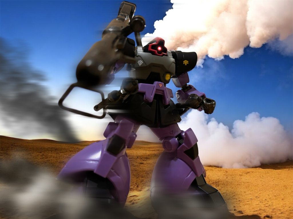 「イギー、あの時のホバーのやつだ!」夜襲任務で会敵したMS、ドムだ。ホバー移動のために地上ではやたらすばしこい。この平野では会いたくない敵だった。