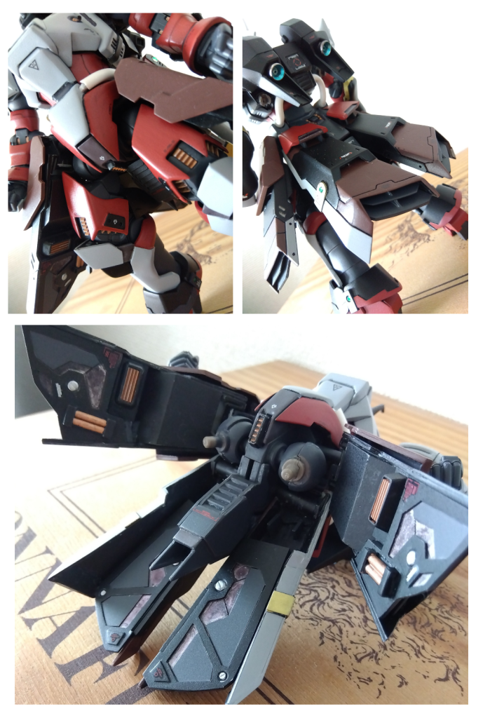 腰部…ゲルググのスカート部は全て切り離し、パンツ部にプラ板を貼り付け形状変更。内部はジンクスⅣの腰部を加工。少し寂しかったため動力パイプを追加スカート…フルスクラッチですw前々回のグフカスで味をしめ(笑)懲りずにスカートを作成。バランスとかディテールとか本気で悩みました😅