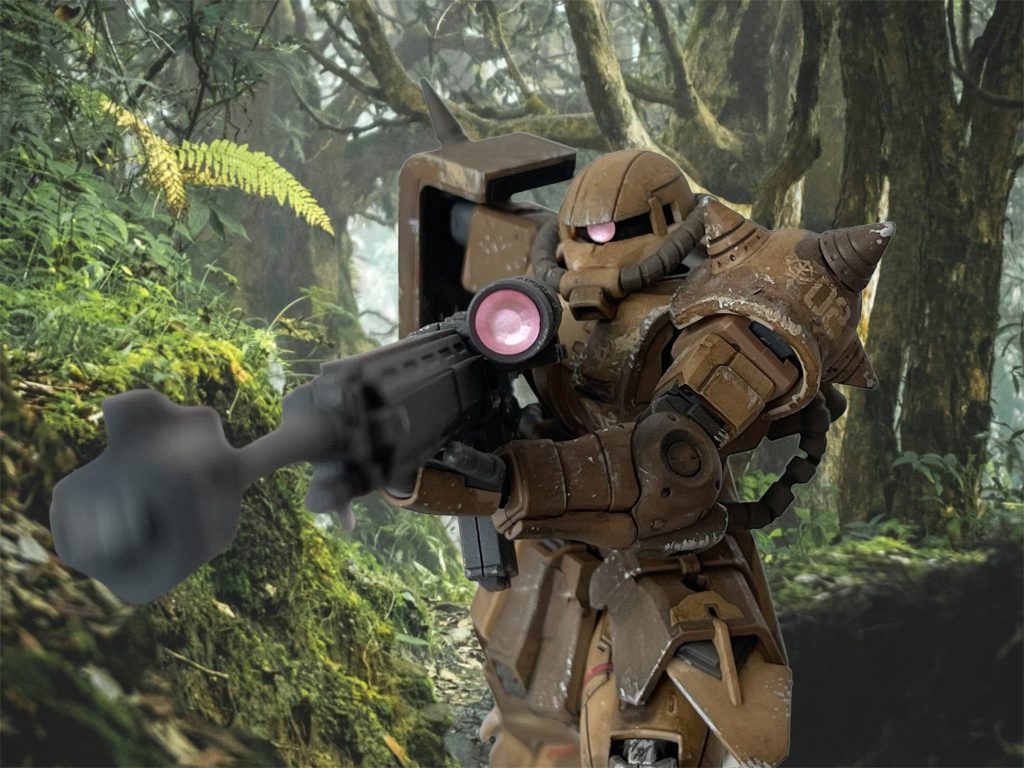 モノアイとスコープは今回も百均のデコシールを使用しました。