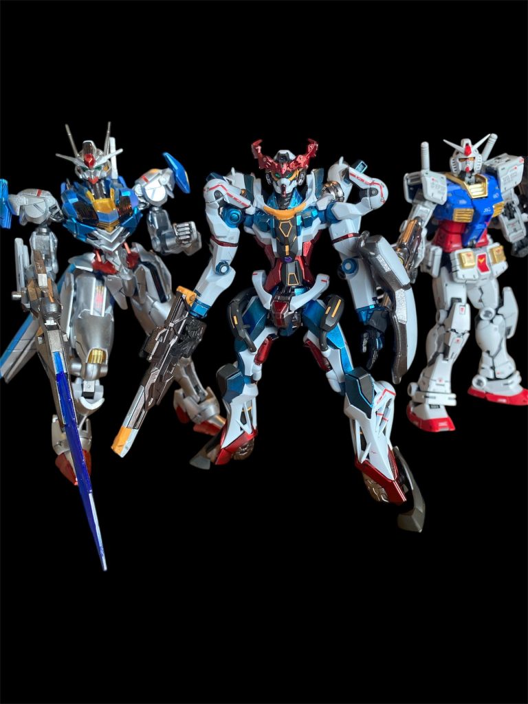 何機かあるガンダムの中から代表して、RG2.0ガンダムとエアリアルとで記念撮影。
