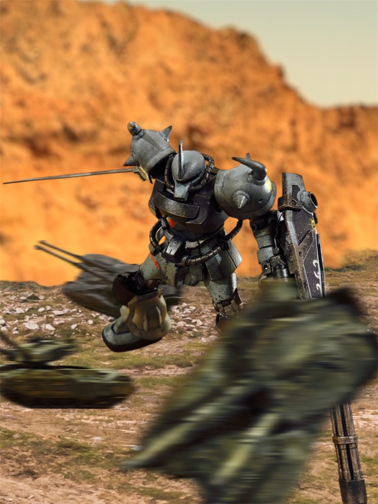 61式戦車との殺陣が分かりづらかったかなと思います。3輌のどまんなかに踊り込み、手前と奥の2輌を蹴飛ばしているイメージです。左側のは斬られて爆散しました。4輌目は……?たぶん、斬り込む途中にガドリングの餌食になったのでしょう。そして、正面から突っ込んだのに、なぜか皆後ろから吹き飛ばされている……(gundam-kao5)今回も最後までお付き合いいただきありがとうございました(gundam-kao6)