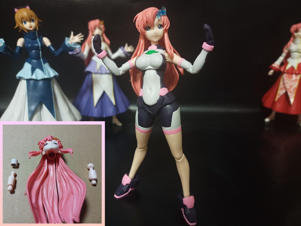 ついでに簡単なアタッチメントを作り30MS規格のボディと変更できるようにしてみましたまさに「ラクスのコスプレした他キャラなのではありません！他キャラにコスプレしたラクスなのです！」状態に…強引に台詞ネタぶっ込んでいくスタイル (´･ω･`)