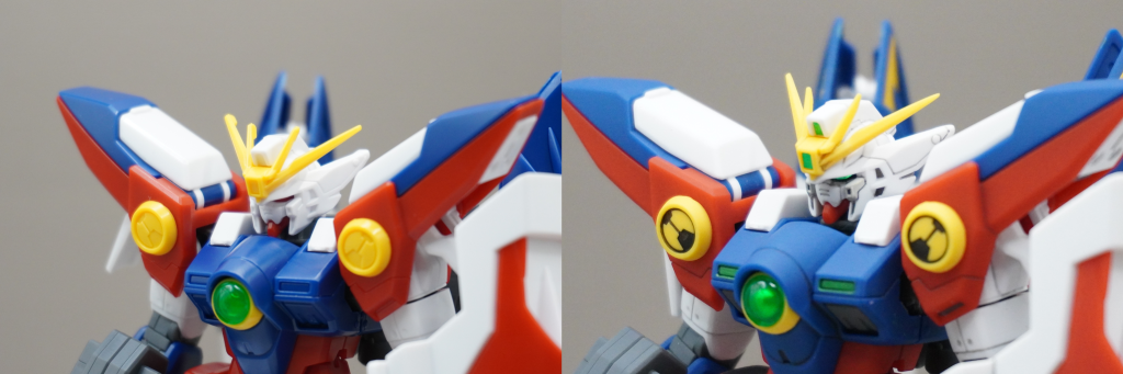 頭部センサーツインアイは付属のシールを使用していますが、やはりいいですね。シールサイコー。胸部クリアパーツの裏にシルバーを塗ったことでキャンディ塗装のような効果が出ていることがわかります