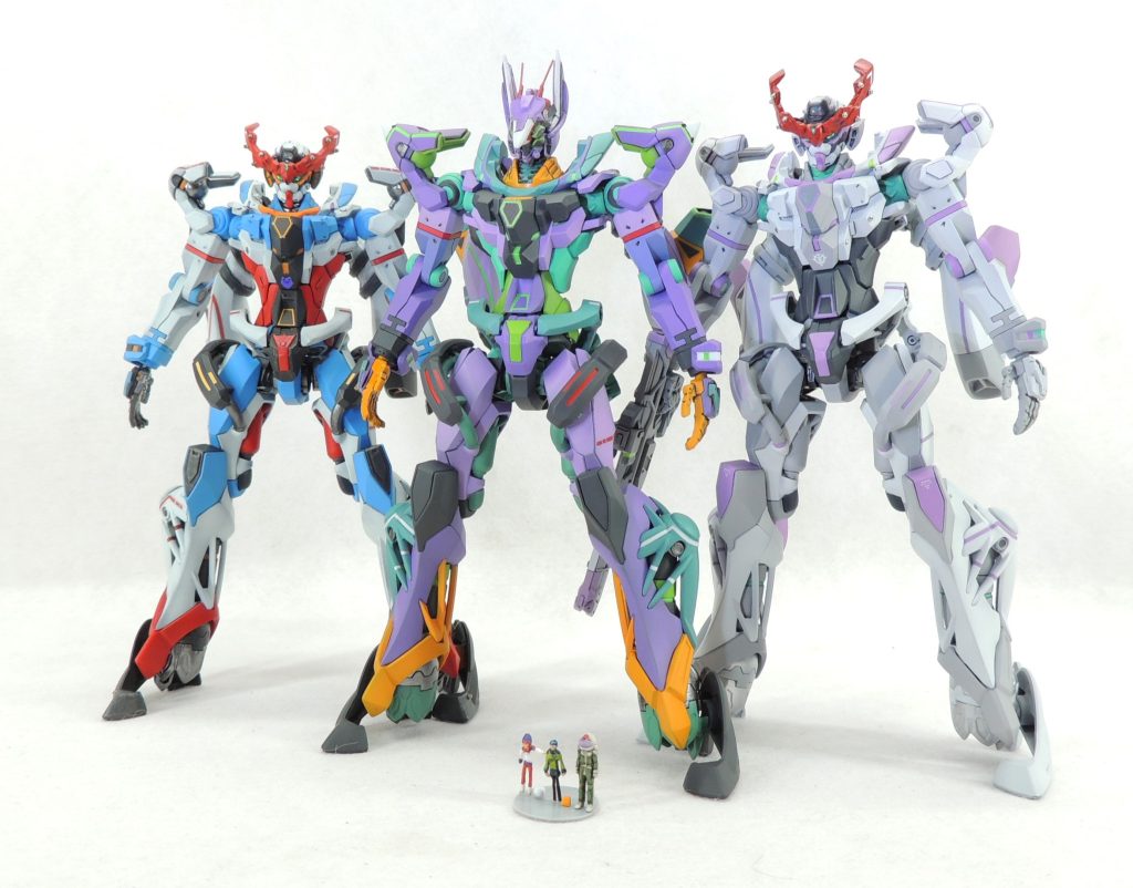 ジークアクス(1号機)、ジフレド(2号機)、独自設定の3号機のそろい踏みでディスプレイです!最後まで御覧いただき、ありがとうございました!