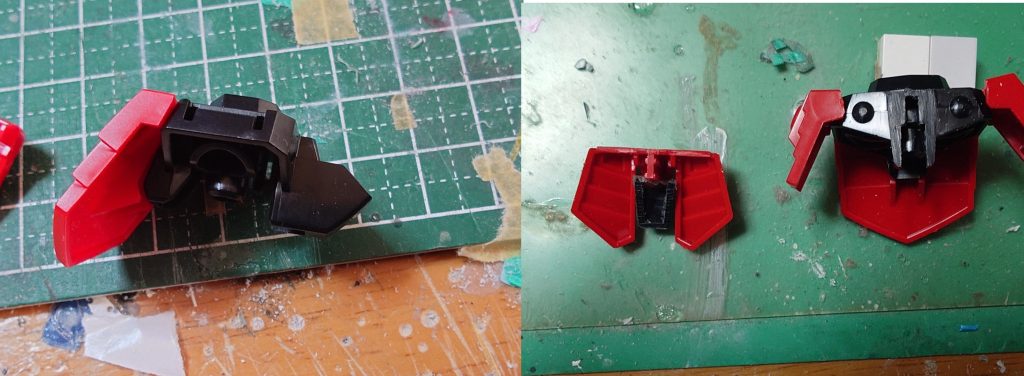 腰の改造胴をガンダムのものに変更したため腰が前に出すぎて見えるのでカットして詰めて違和感がないようにしました