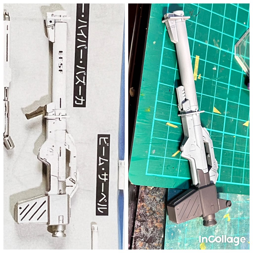 バズーカスタビライザーに吊るすギミックを仕込みました。モナカ構造でマスキングが大変なので2色仕上げです😅グリップは無くしてしまったのでヘイズルの物と差し替えています。