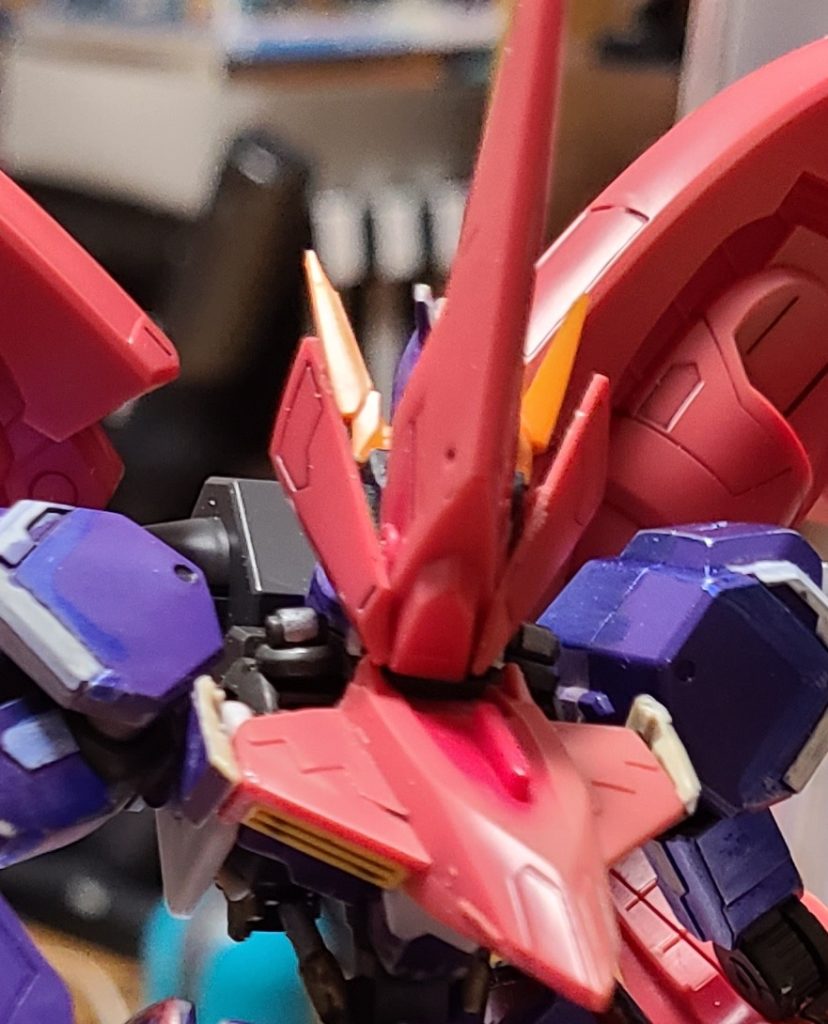 グシオンリベイクのシューティングモードの頭にアルケーの腰パーツを組み換えて取り付けた兜。お気に入りだった