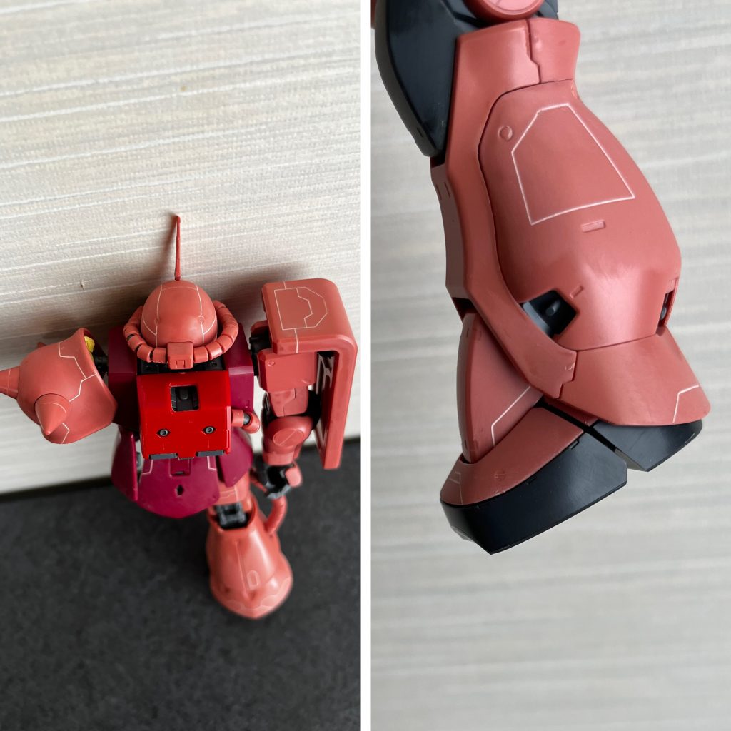 ⇧スジ彫りが終わった際の写真です。白い線のようなところがすべてスジ彫りです。一部はジ・オリジン版を参考にしました。