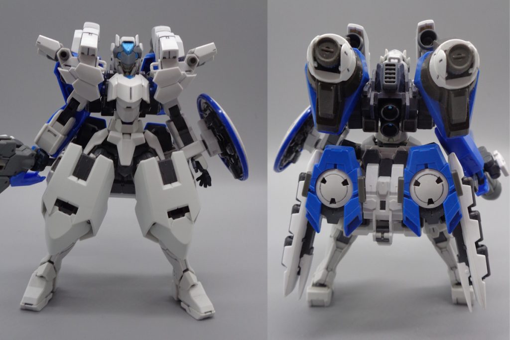 ガンダムラージネスリペア2本体内部にELSが擬態した模倣GNドライヴを1基搭載。武装は全て外部ユニット化されたが、粒子制御能力の向上により機体の周囲でGN粒子を圧縮してビーム化することで戦闘が可能となった。ガンダムアクセルラージネスガンダムラージネスにアクセルユニットとアクセルダッシュユニットを装備した形態。アヴァランチユニット(高機動)とデヴァイズパック(ドライヴ追加)を掛け合わせたユニットで機動力・防御力・継戦能力を強化している。アクセルユニットバックパックに装備する。機体後方に向けて固定された大型の疑似GNドライヴによって直進性能を強化するユニット。GNビームガン×2、肩部アーマーが一体化されている。アクセルダッシュユニット腰部ウェポンラックに装備する。フレキシブルに稼働し、スラスターの向きを変更できる疑似GNドライヴによって運動性能を強化するユニット。ユニット側面には圧縮粒子カートリッジを6発装備。