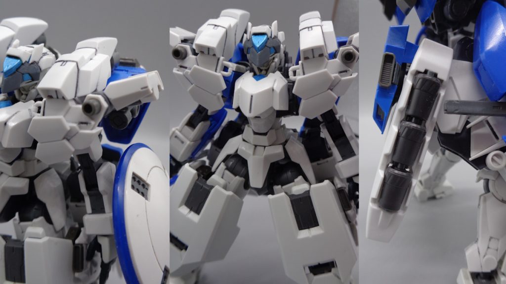 武装(アクセルユニット&アクセルダッシュユニット)GNビームガン 両肩部に装備される大口径GNビームガン。疑似GNドライブに直結している為、威力が高い。頭部&胸部アーマー 頭部と胸部にGNシールドと同様の防御力を有するアーマーを装備。頭部アーマーは鹵獲したスペルビアジンクスの頭部センサーを解析して作られており、近接戦闘で破損し難い短いアンテナを備えたものとなっている。胸部アーマーはコーンスラスター型のドライヴカバーを流用したもので緊急時の急速後退に使用する。GN圧縮粒子カートリッジ 腰部左右に3発ずつ装備される小型のGN粒子貯蔵タンク。1発につき3分間のトランザム使用に耐えるGN粒子を貯蔵可能。