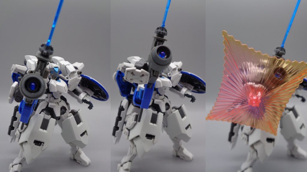 武装GNキルソードⅢ GNコンデンサー、クリスタル素材のGN粒子熱変換伝導刃、GNランチャー、GNビームシールドを組み合わせた装備。剣を構えたまま、射撃と防御に移行可能な複合武器。